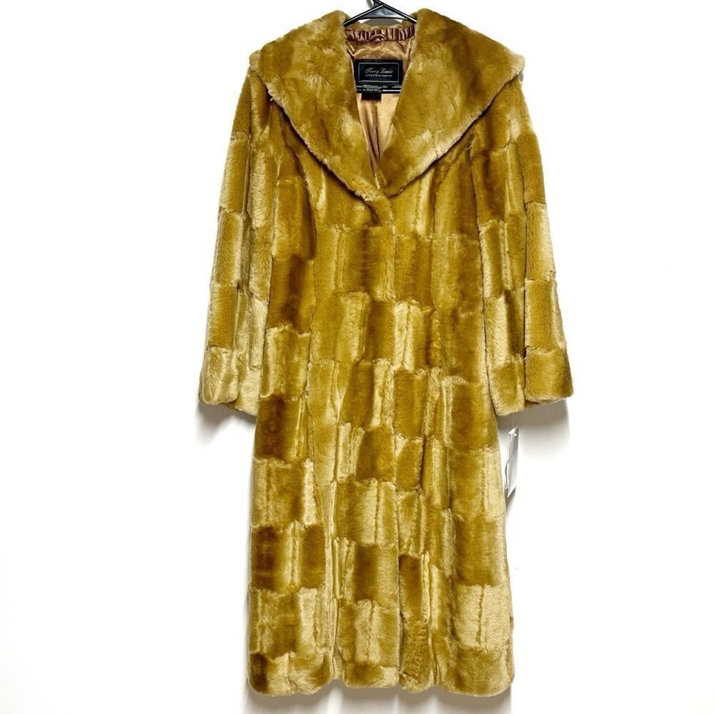 NWT Terry Lewis Classic Luxurious Faux Fur Camel color Long Coat Sz XS